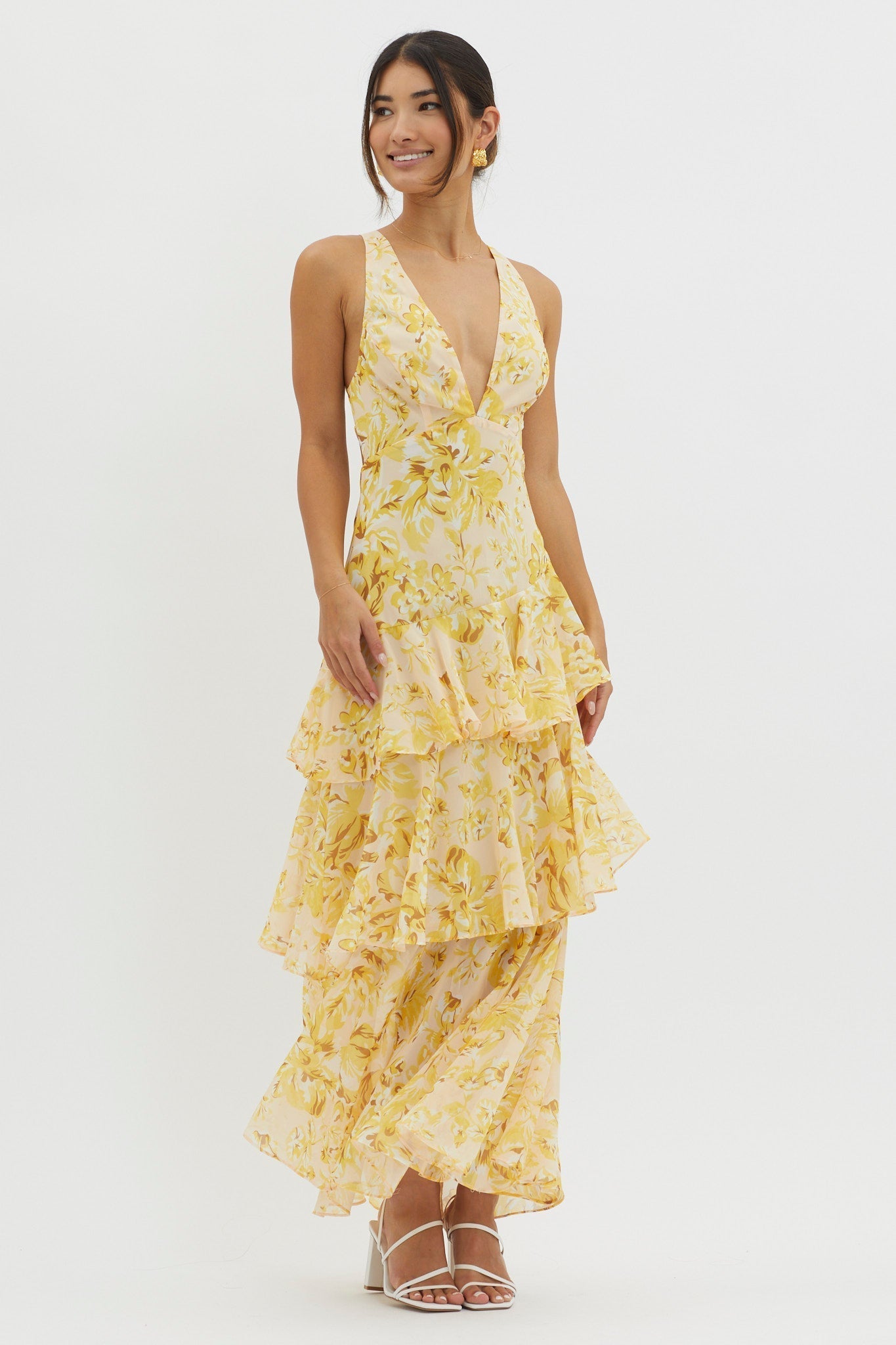 AURA - VESTIDO DE GASA CON VOLANTES