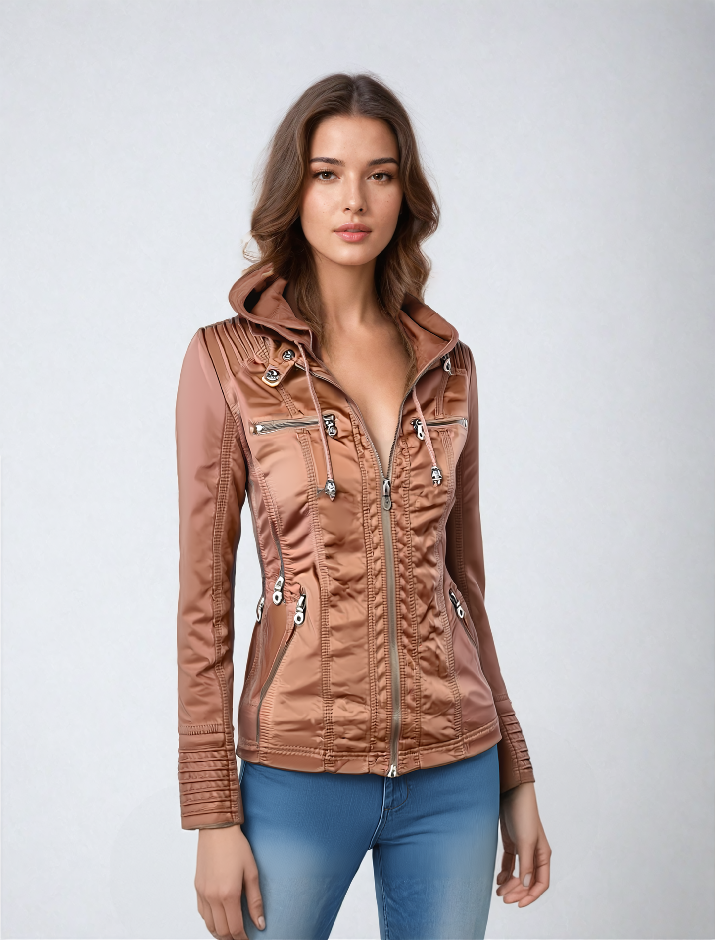JIMENA - CHAQUETA DE PIEL CON CAPUCHA
