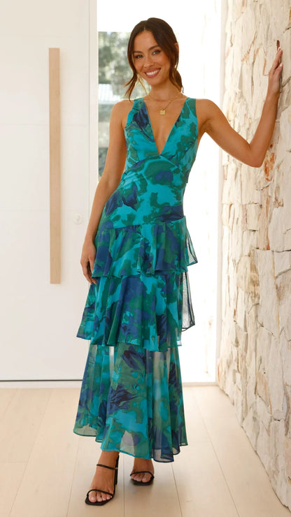 AURA - VESTIDO DE GASA CON VOLANTES