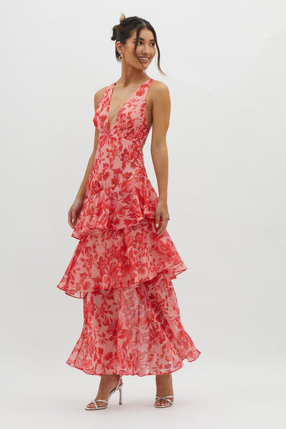 AURA - VESTIDO DE GASA CON VOLANTES
