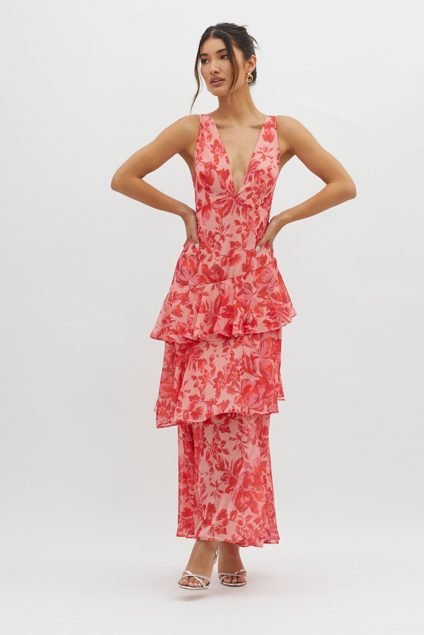 AURA - VESTIDO DE GASA CON VOLANTES