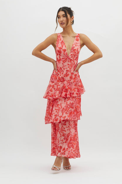AURA - VESTIDO DE GASA CON VOLANTES