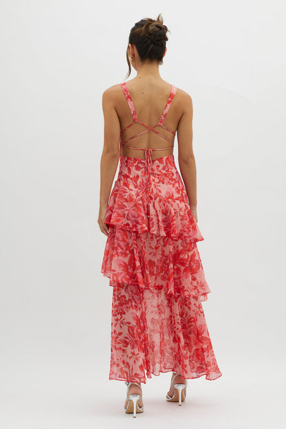 AURA - VESTIDO DE GASA CON VOLANTES