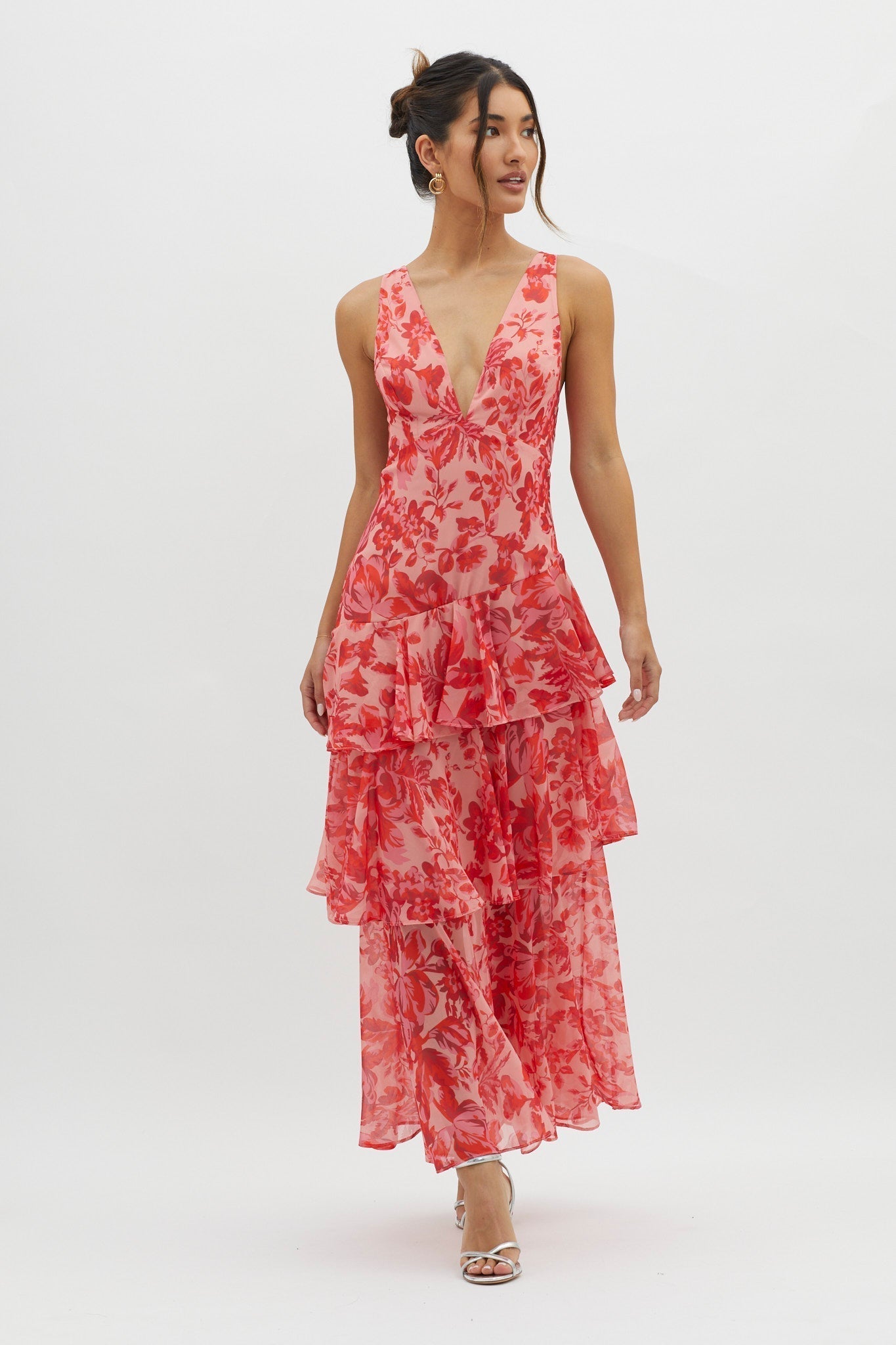 AURA - VESTIDO DE GASA CON VOLANTES