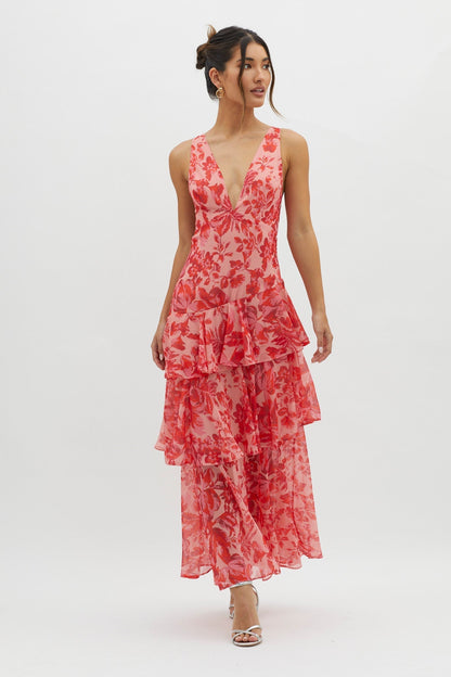 AURA - VESTIDO DE GASA CON VOLANTES