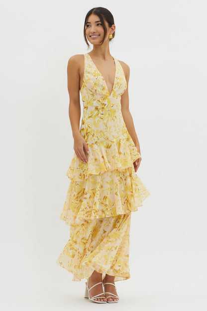 AURA - VESTIDO DE GASA CON VOLANTES