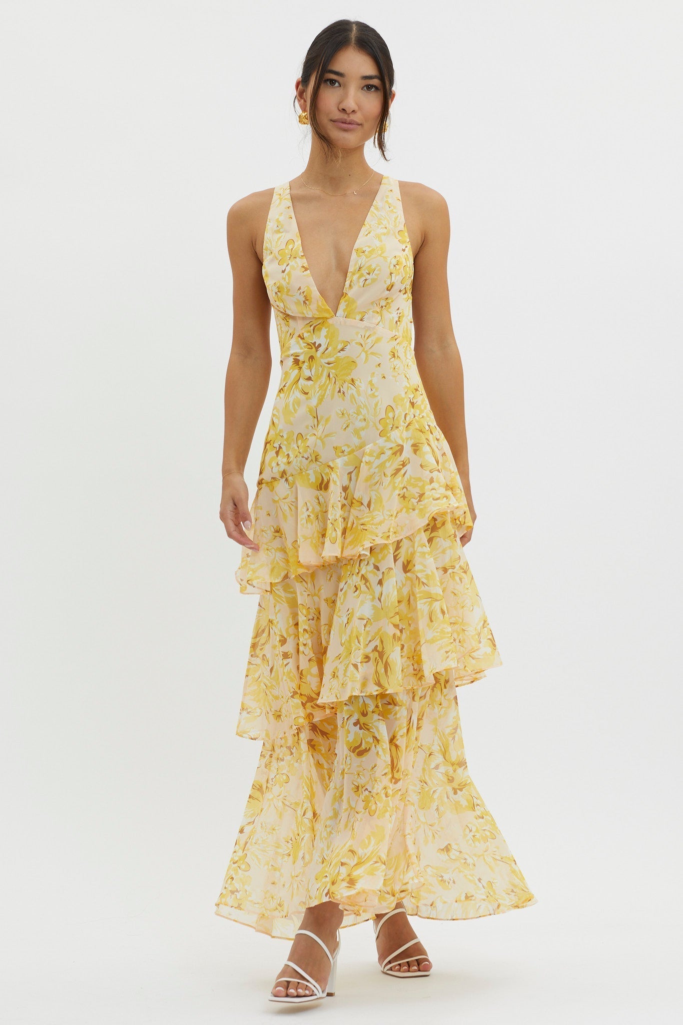 AURA - VESTIDO DE GASA CON VOLANTES