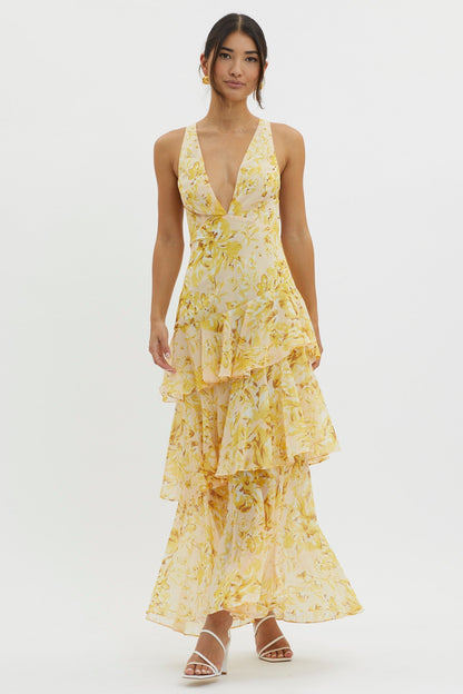 AURA - VESTIDO DE GASA CON VOLANTES