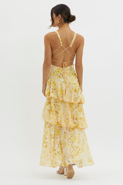 AURA - VESTIDO DE GASA CON VOLANTES