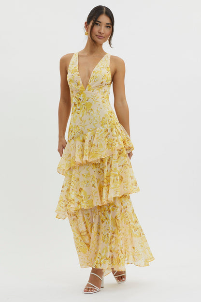 AURA - VESTIDO DE GASA CON VOLANTES
