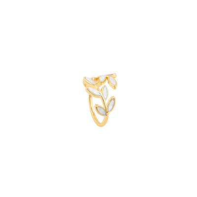 ANILLO AJUSTABLE EN ORO CON HOJA Y ÓPALO BLANCO