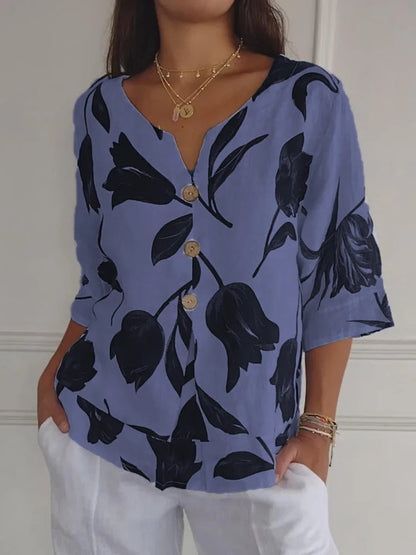 Camila - Camisa estampada con cuello en V