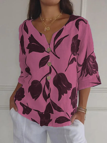 Camila - Camisa estampada con cuello en V